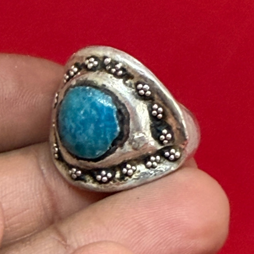 Traditional Sterling Sliver Ring With Blue Glass Boho Ring